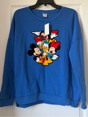 New Jr Disney Blue Mickey & Friends Embroidered Sweatshirt